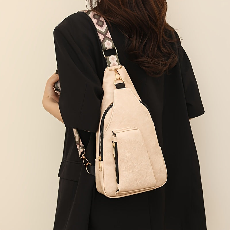 Diagonal Shoulder Bag PU Simple Texture Large Capacity Fashionable Commuting Women's Bag High-end Retro Chest Bag