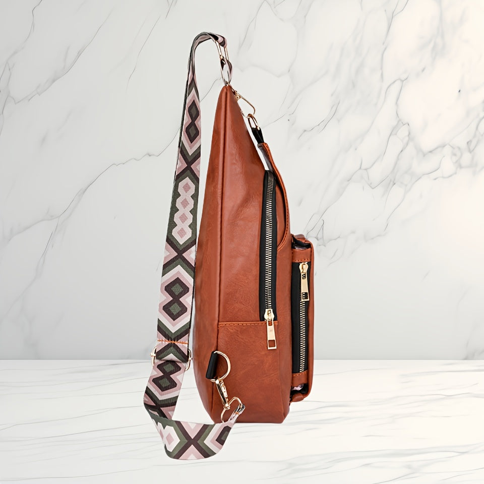 Diagonal Shoulder Bag PU Simple Texture Large Capacity Fashionable Commuting Women's Bag High-end Retro Chest Bag