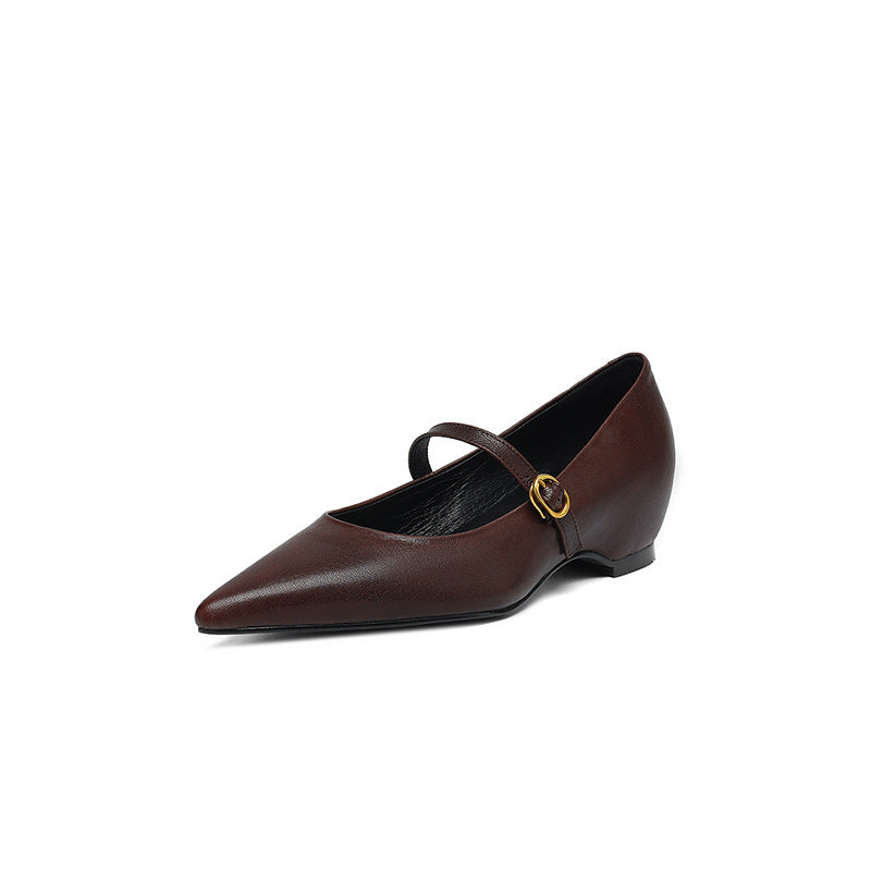 French Retro Sheepskin Pointed Toe Pumps Women's Shallow Mouth