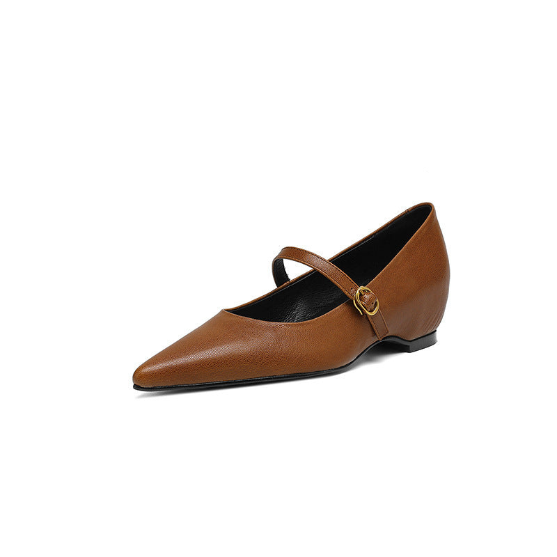 French Retro Sheepskin Pointed Toe Pumps Women's Shallow Mouth