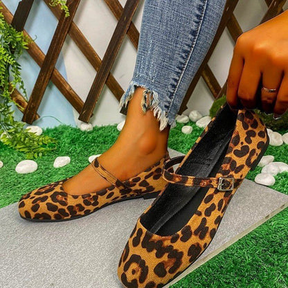 Plus Size Leopard Print Buckle Shoes Female Suede All-matching