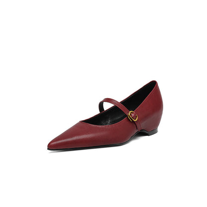 French Retro Sheepskin Pointed Toe Pumps Women's Shallow Mouth