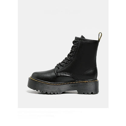 Platform Martin Boots Women's Thickened Real Leather Black Flat Bottom