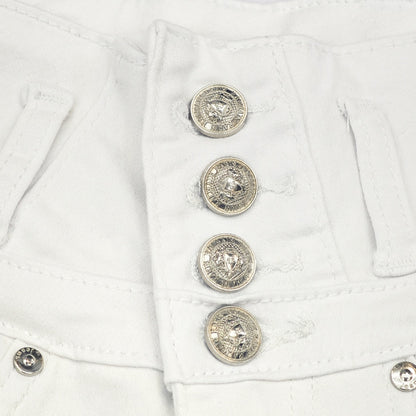 White High Waist Button Shorts Slim Fit Stretch Denim Bling Pocket Hot Girl Summer Look Club Chic Curve Flattering Pants For Women Forbidden Platform - Temu