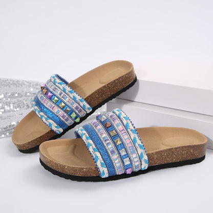 Ethnic Style Platform Slippers Rivet Plus Size Water Pine Beach Slippers