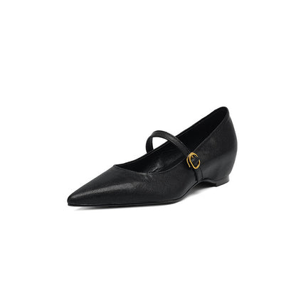 French Retro Sheepskin Pointed Toe Pumps Women's Shallow Mouth